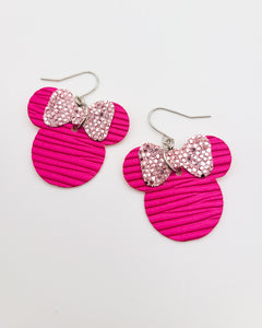 Hot Pink and Light Pink Glitter Minnie Head Earrings