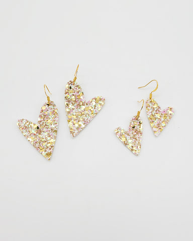 Lovestruck Light Pink and Gold Glitter Heart Earrings