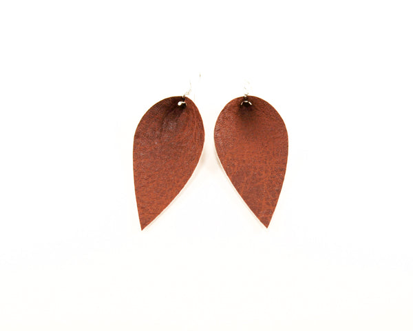 Distressed Brown Pinched Feather Earrings