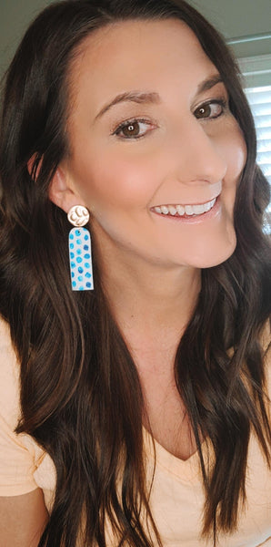 Aqua Blue & White Spotted Bar Earrings