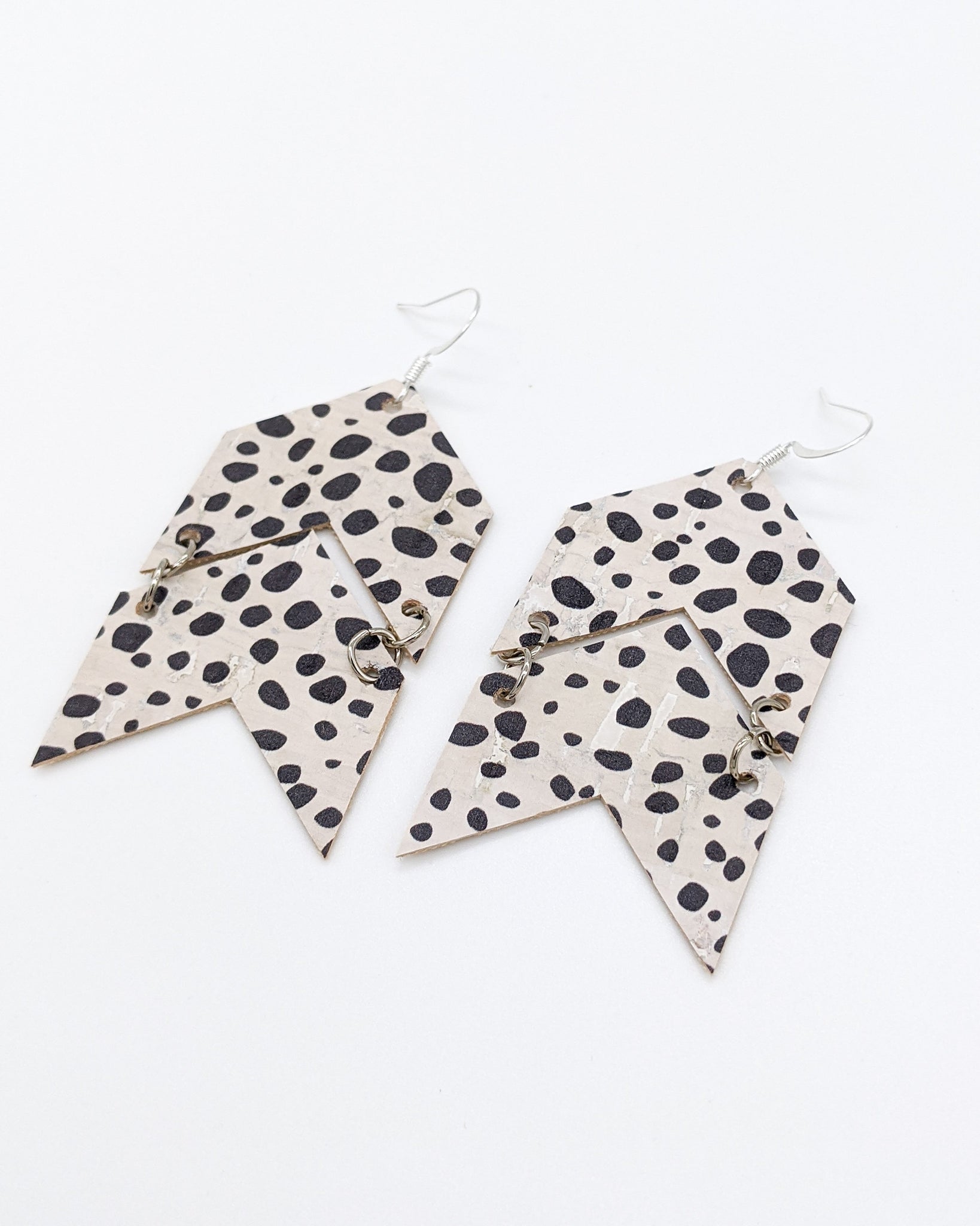 Spotted / Dalmatian Print Cork Chevron Arrow Earrings