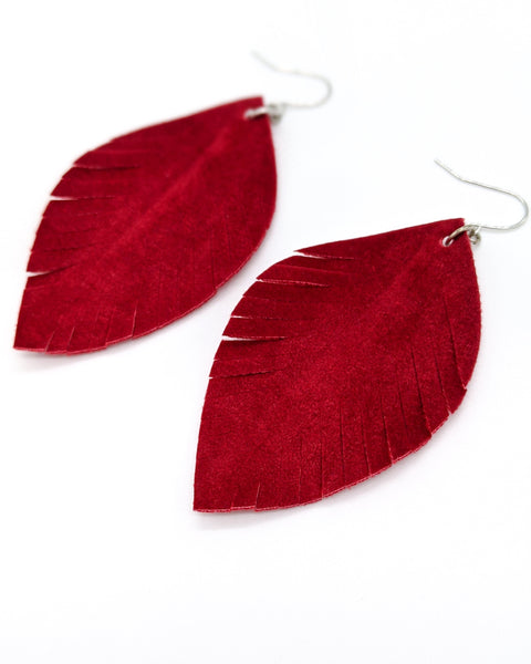 Romantic Red Velvet Fringe Oval Leaf Earrings