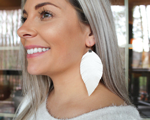 Pearl White Fringe Feather Earrings