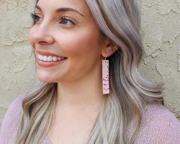 Pink Basket Weave Bar Earrings