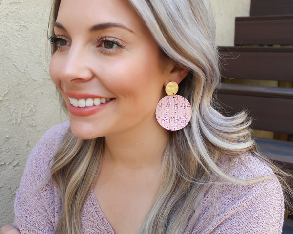 Pink Basket Weave Dics Earrings