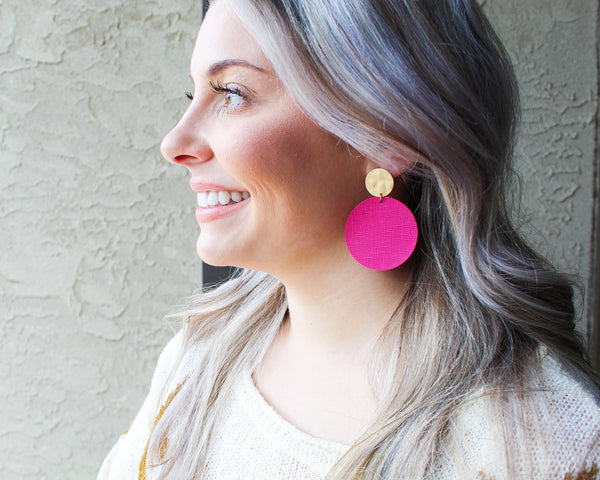 Hot Pink and Gold Disc Earrings