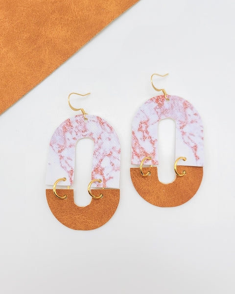 Marble Tan & White Cleo Leather Earrings