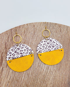 2-toned Leopard & Mustard Disc Drop Earrings