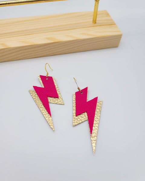 Hot Pink and Gold Lightning Bolt Earrings
