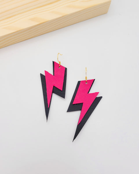 Hot Pink and Black Lightning Bolt Earrings