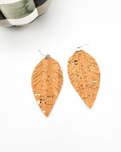 Cork Fring Feather Earrings with Gold Flecks