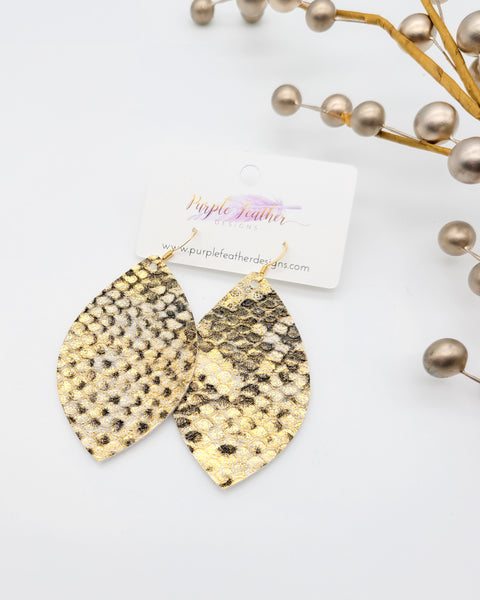 Metallic Gold and Black Snakeskin Leaf Earrings