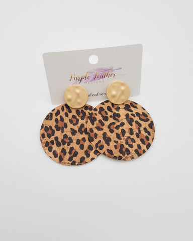 Baby Cheetah Cork Disc Earrings on Matte Gold Posts