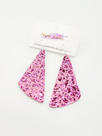 Pink Glitter Rose Print Wedge Earrings