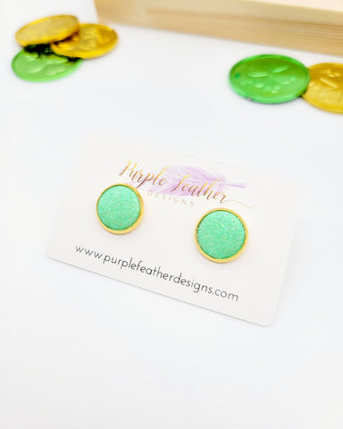 Green Glitter Stud Earrings