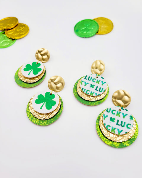 Lucky Clover Coin Disc Earrings on Posts