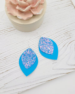 Spring Blue Glitter Leaf Earrings