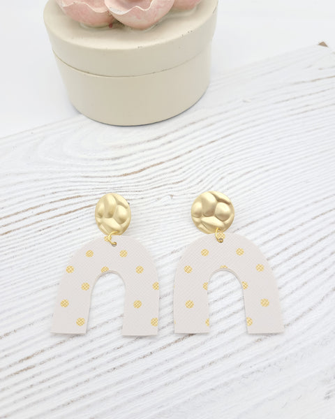 White and Gold Polka Dot Beau Earrings