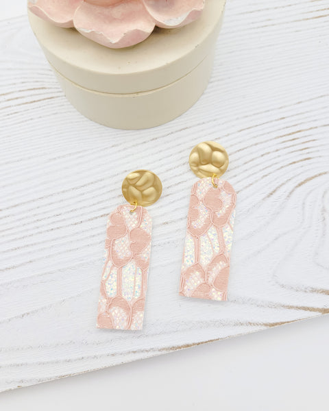 Blush Pink Lace Glitter Bar Earrings
