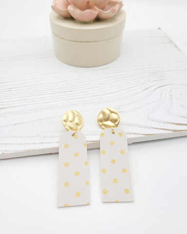 White and Gold Polka Dot Bar Earrings