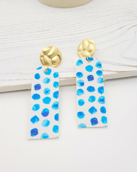 Aqua Blue & White Spotted Bar Earrings