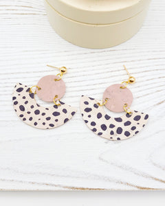 Dusty Pink and Dalmatian Print Cork Fan Earrings