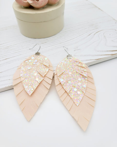Blush Pink Glitter Feather Earrings