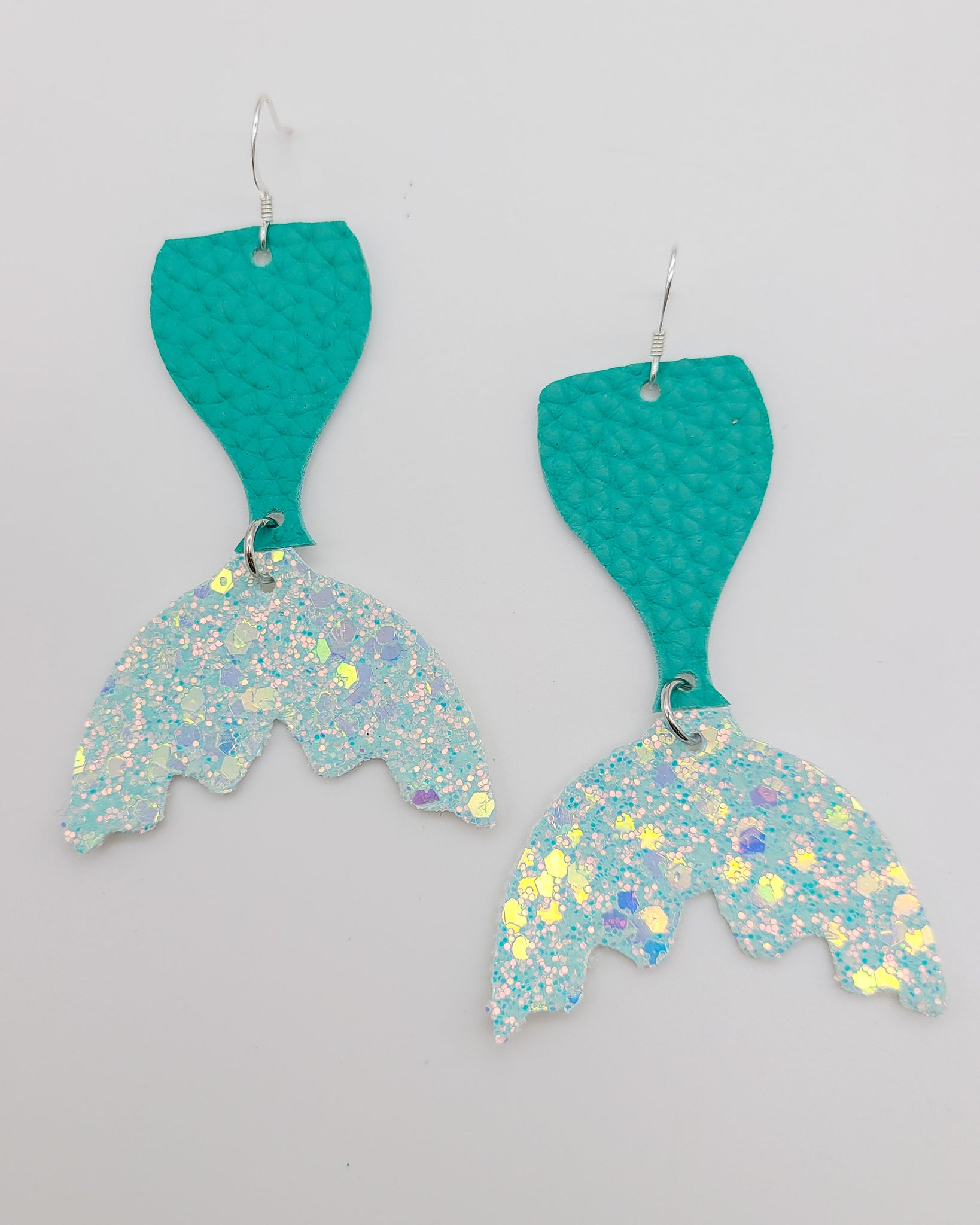 Long 2-toned Teal Glitter Mermaid Tail Earrings
