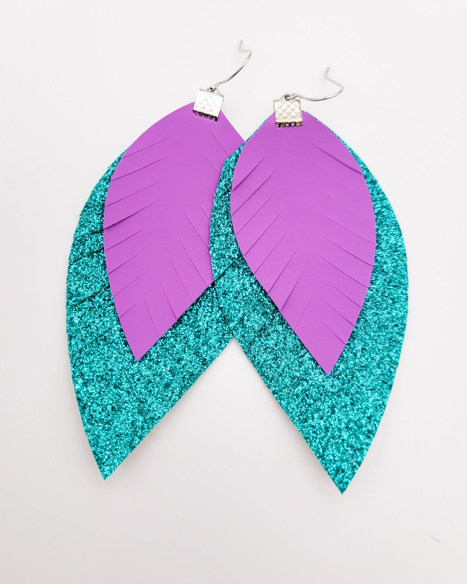 Ariel Purple and Teal Fringe Feather Earrings