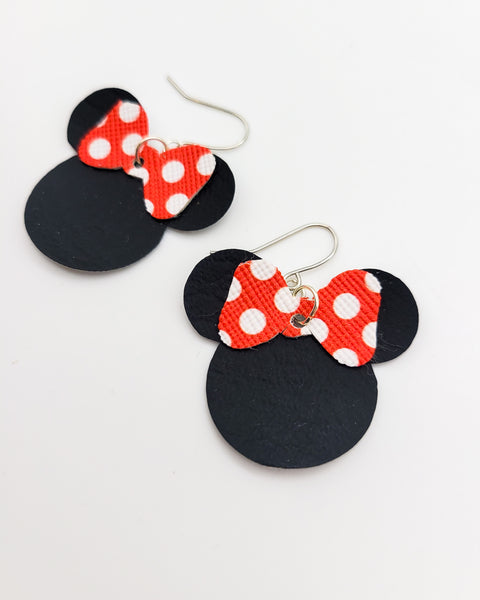 Black and Red Polka Dot Minnie Head Earrings