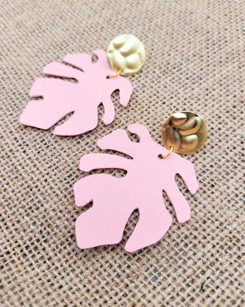Blush Pink Monstera Leaf Earrings