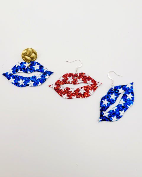 Red or Blue Glitter Star Lip Earrings