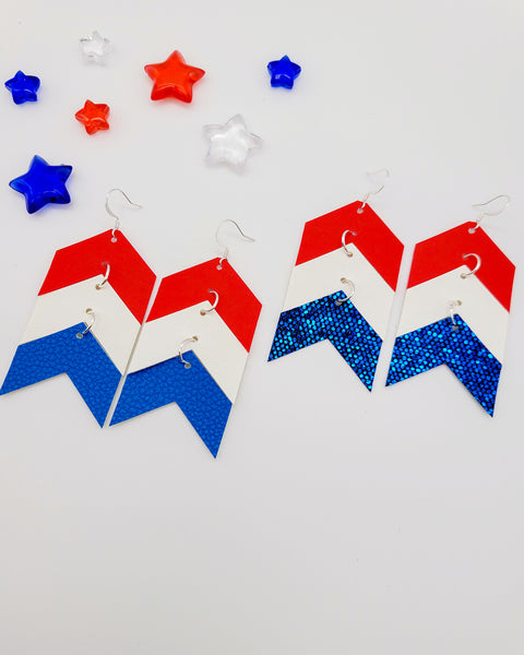 Red, White and Blue Chevron Earrings