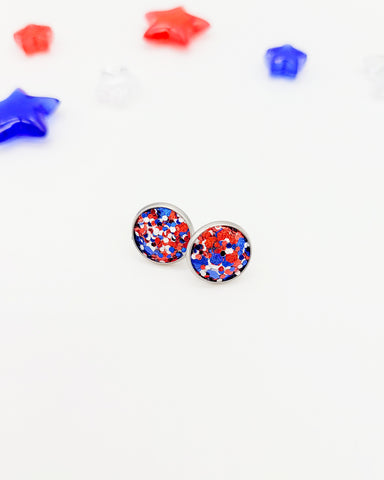 Red, White and Blue Glitter Stud Earrings