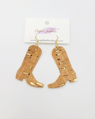 Natural Cork with Gold Flecks Boot Earrings