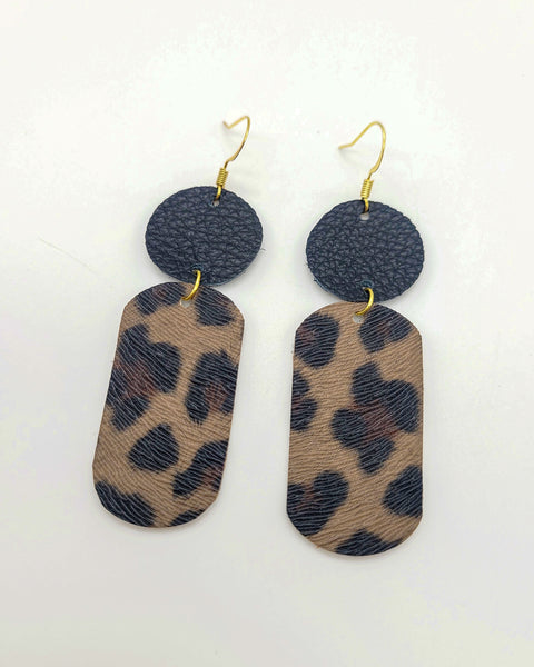 Genuine Leather with Faux Leather Tag Earrings
