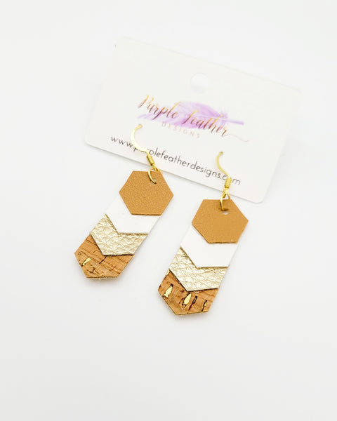 Small Neutral Stacked Hexagon Earrings