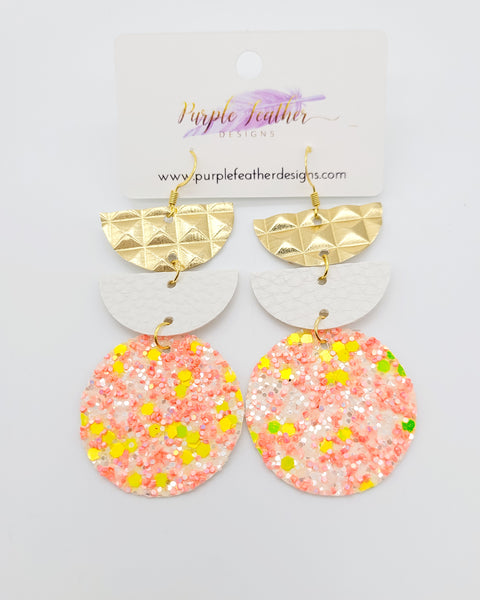 Coral and Neon Spritzer Geo Stack Earrings