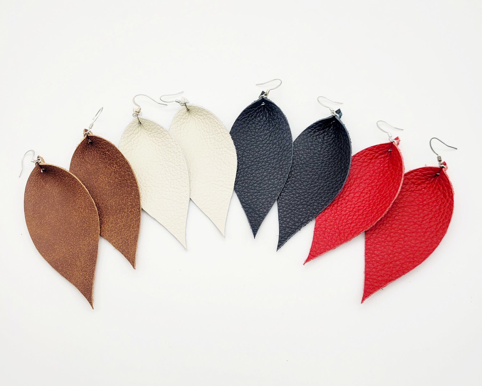 Genuine Leather Pinched Feather Earrings