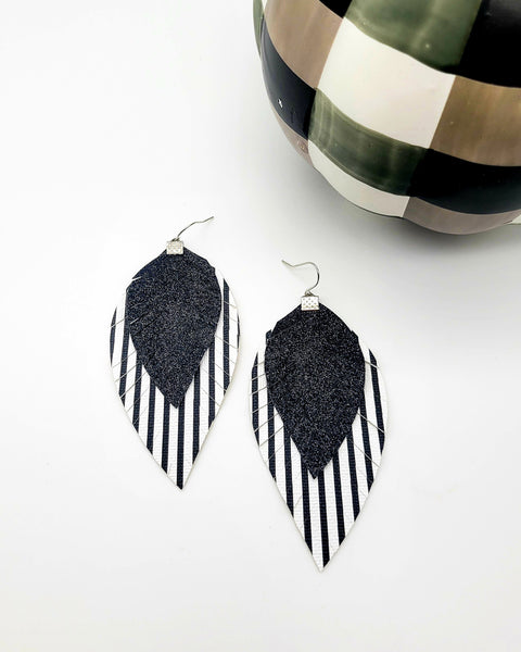 NEW! Black Glitter and Stripes (beetlejuice) Halloween Feathers
