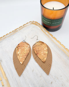 Metallic Bronzed Cork Feather Earrings