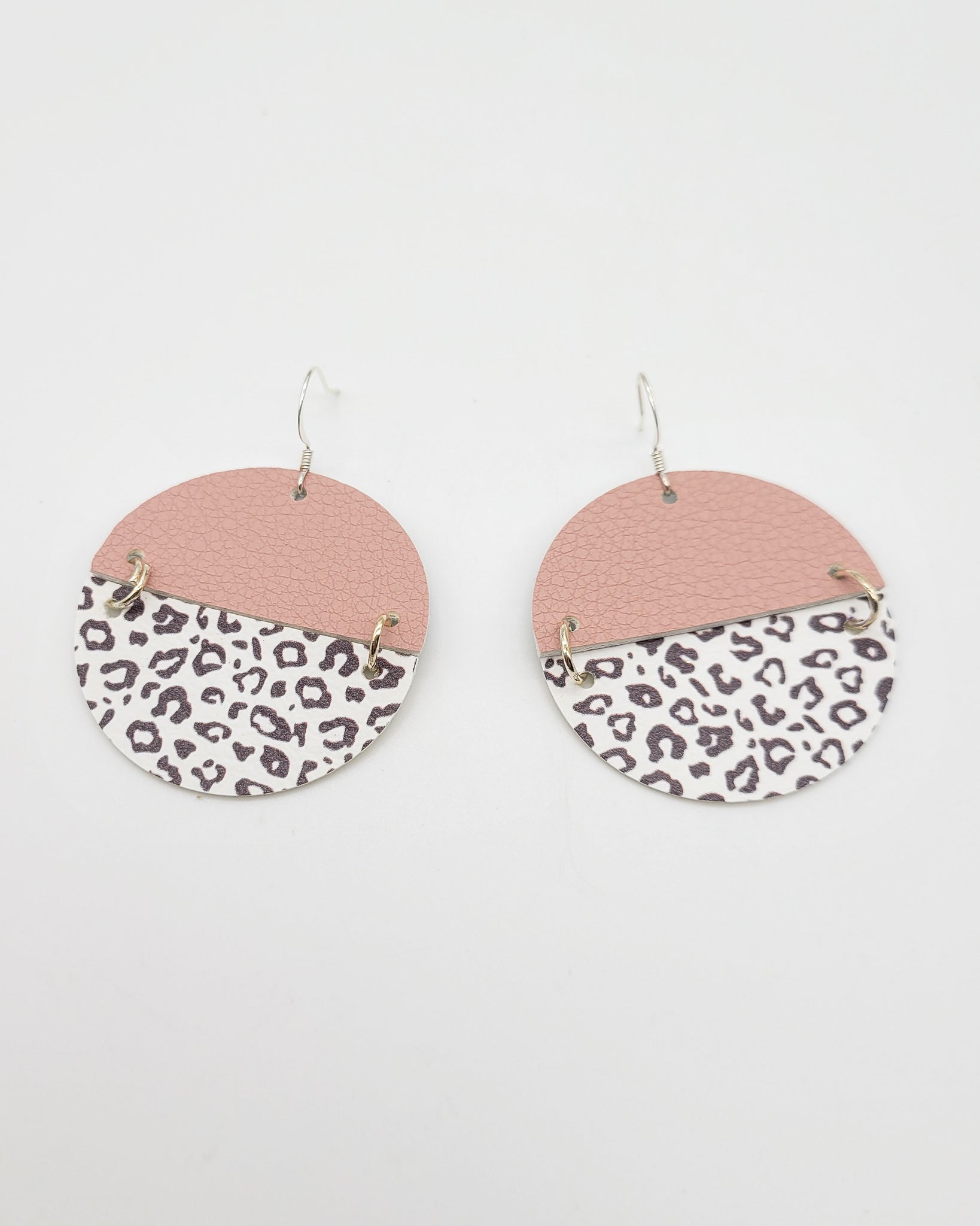 Dusty Rose Pink and Leopard Disc Earrings