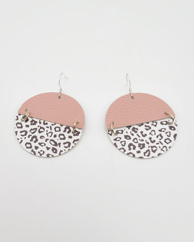 Dusty Rose Pink and Leopard Disc Earrings