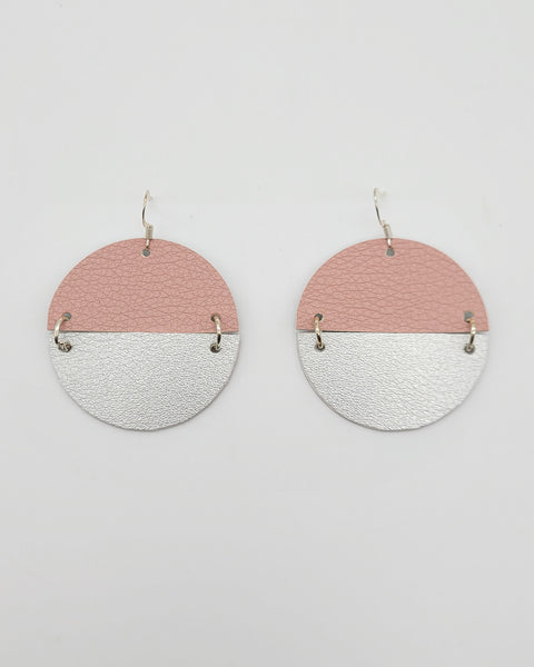 Dusty Rose Pink and Silver Disc (Double Sided) Earrings