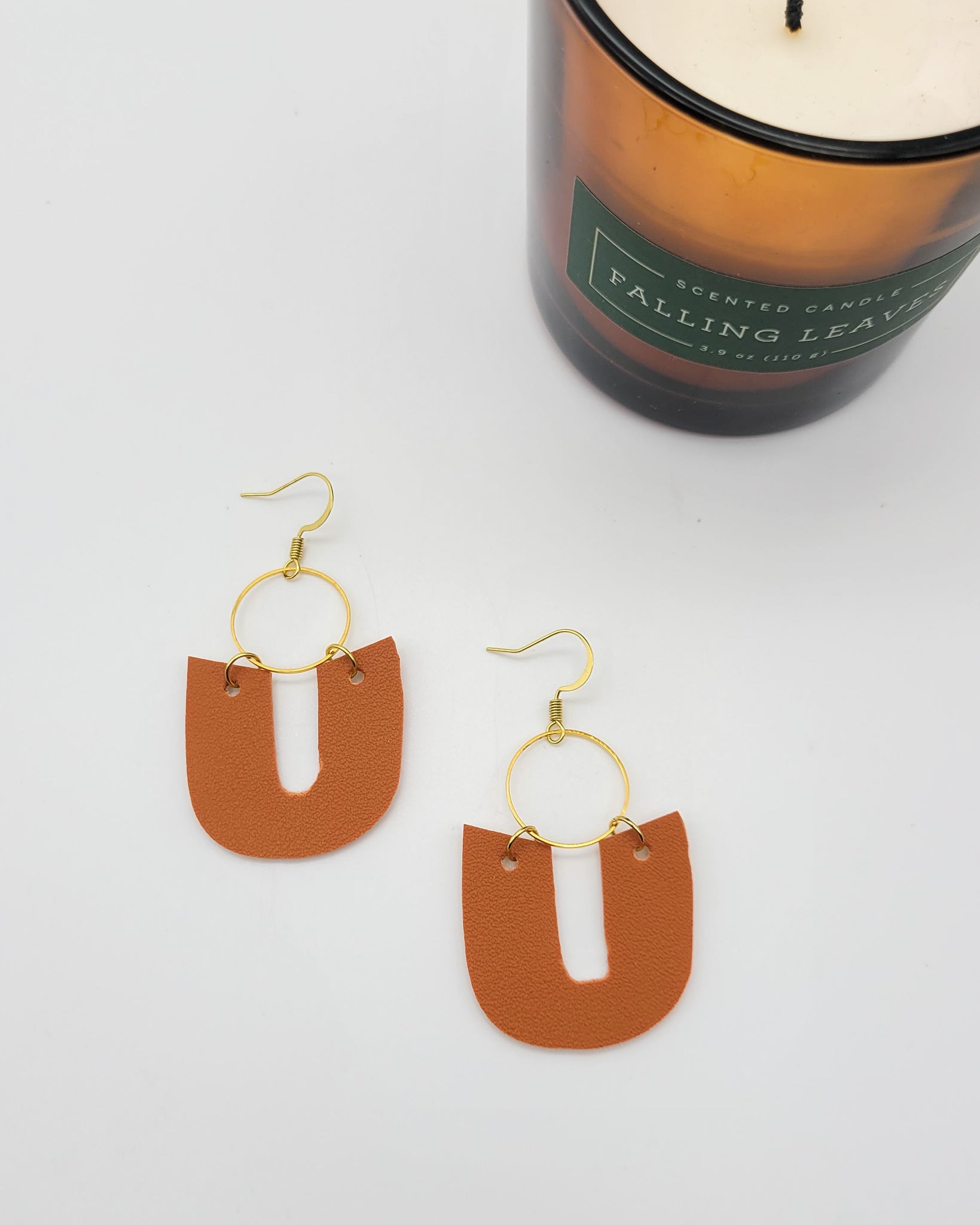 Ginger and Gold Leather Horseshoe Earrings