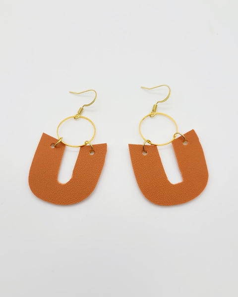 Ginger and Gold Leather Horseshoe Earrings