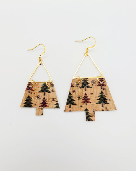 Cork Christmas Tree Earrings