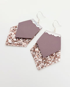 Mauve and Rose Gold Glitter Clamped Earrings
