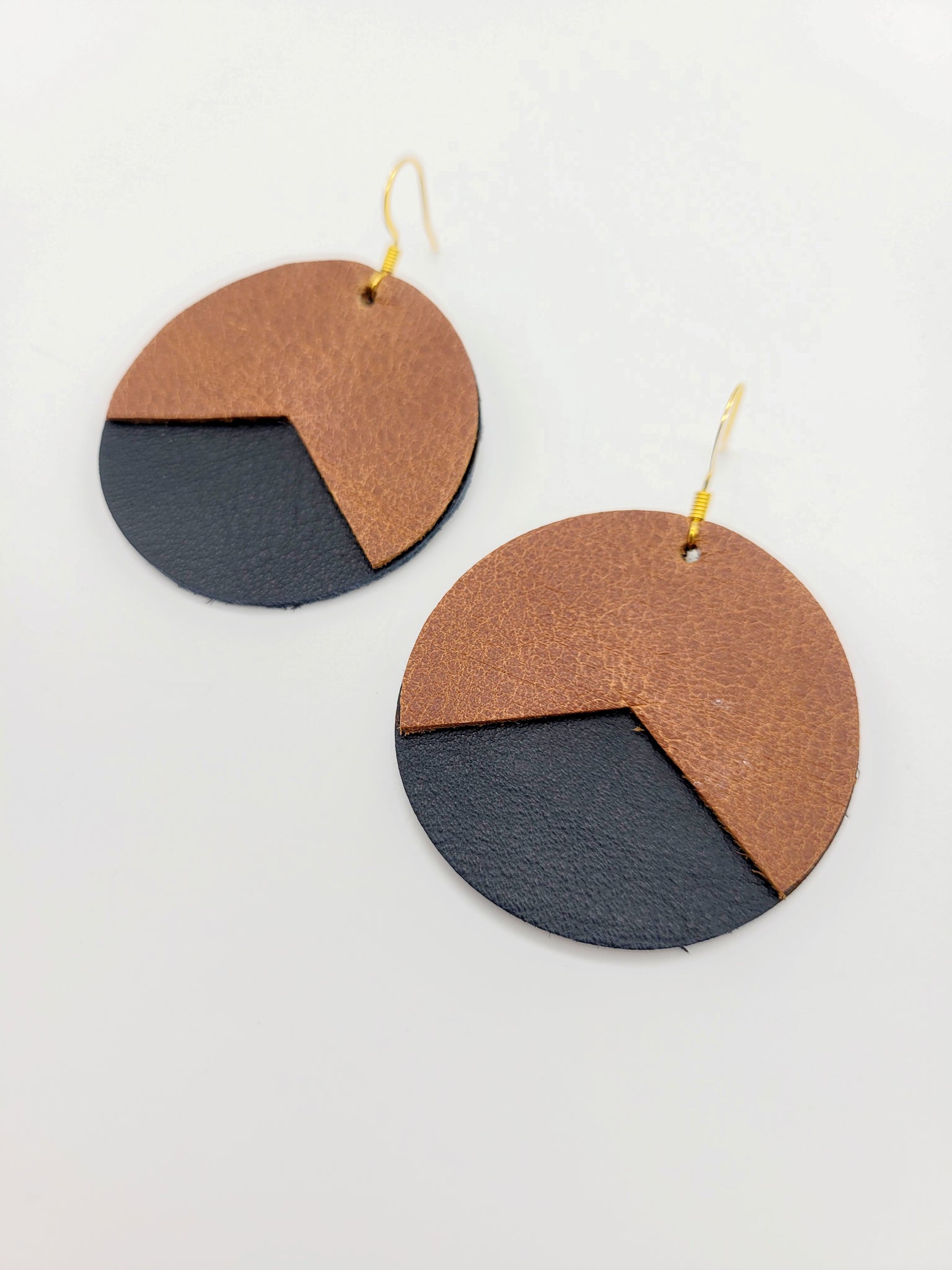 Genuine Leather Brown and Black Disc Earrings