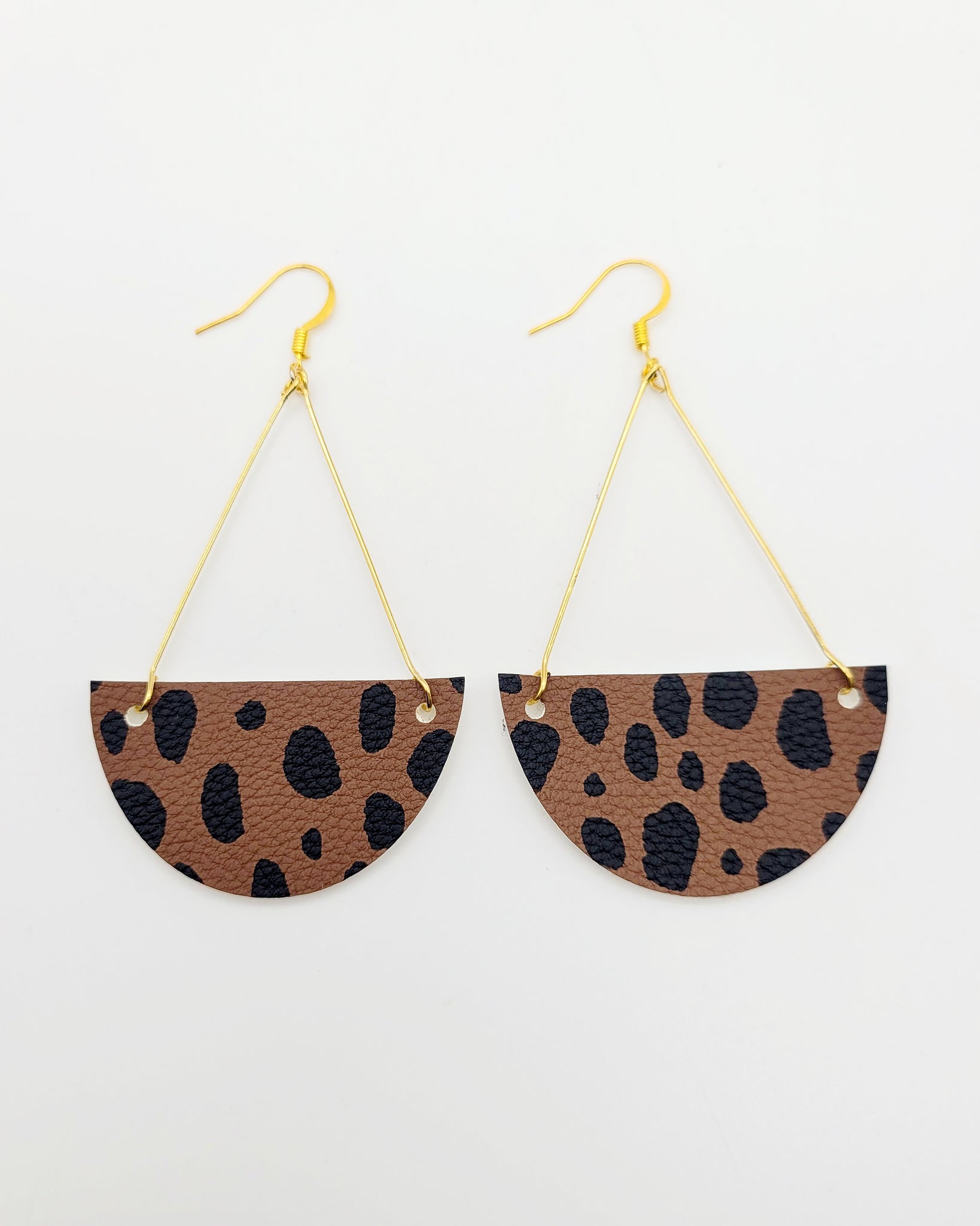 Brown and Black Spotted Triangle Drop Earrings